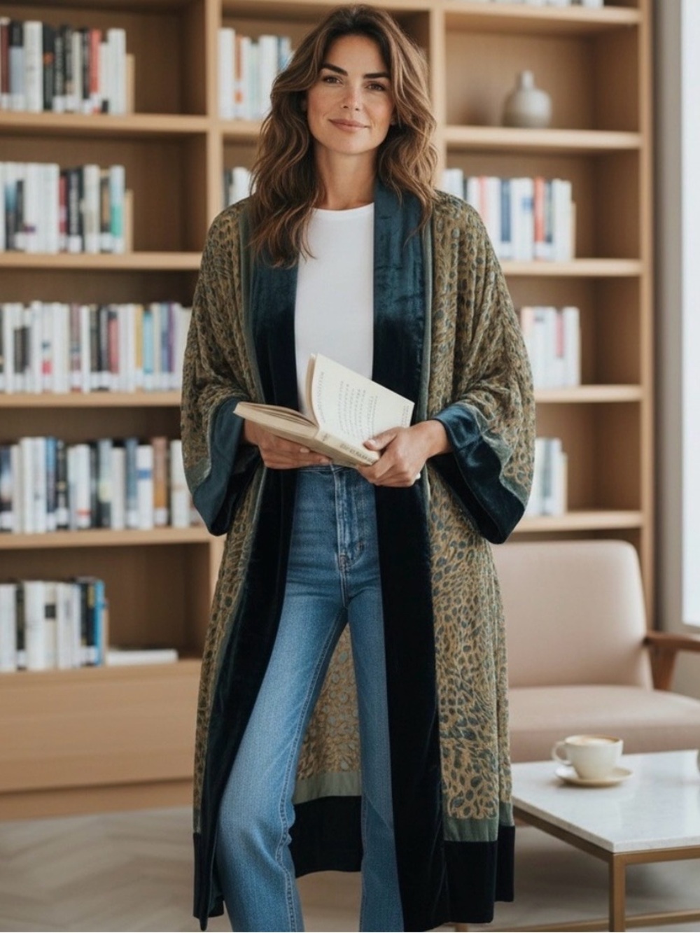 Soft Surroundings-Label Noir Silk Blend Leopard print kimono